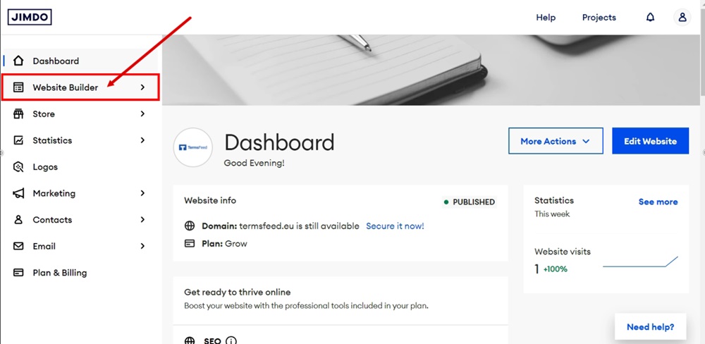TermsFeed Jimdo - Dashboard - Website Builder