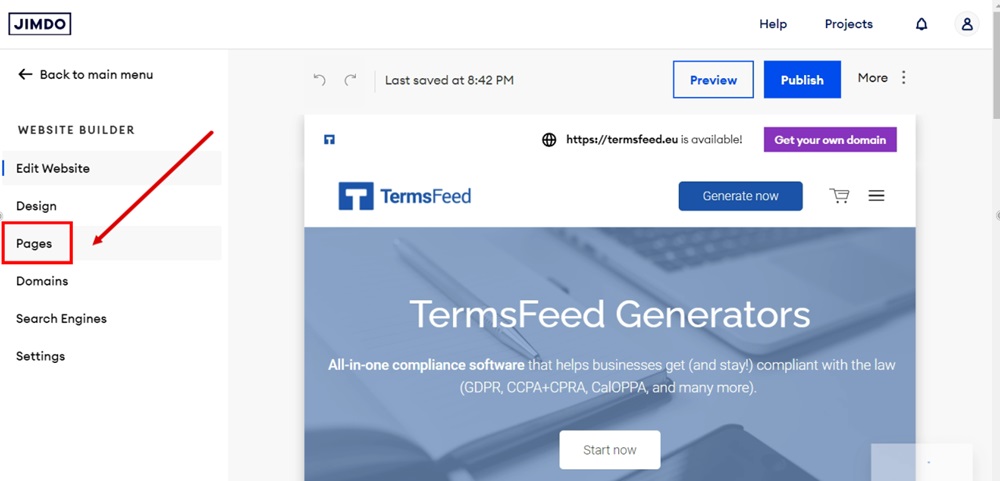 TermsFeed Jimdo - Website Builder - Pages