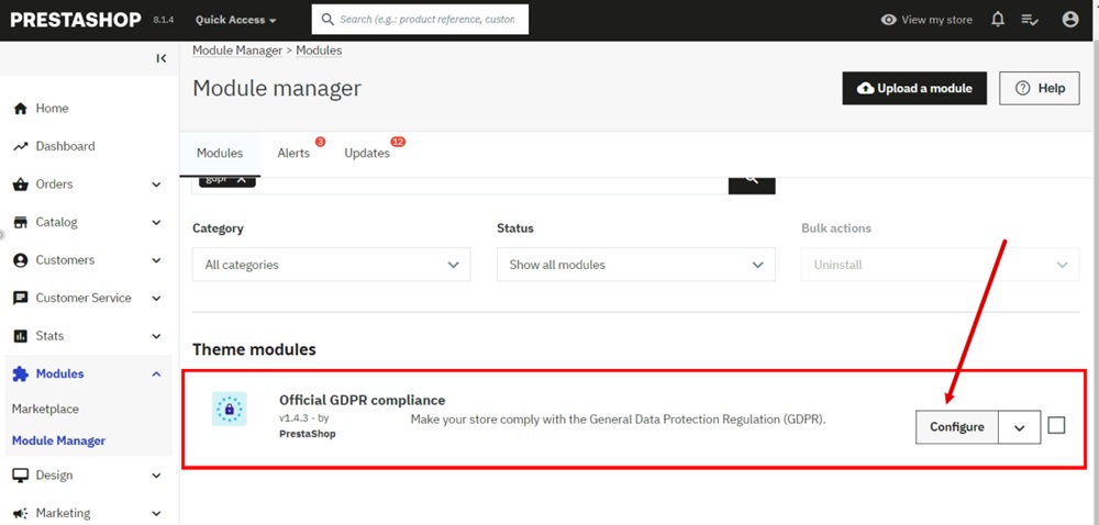 TermsFeed PrestaShop - Module Manager - Theme modules - Official GDPR Compliance - Configure