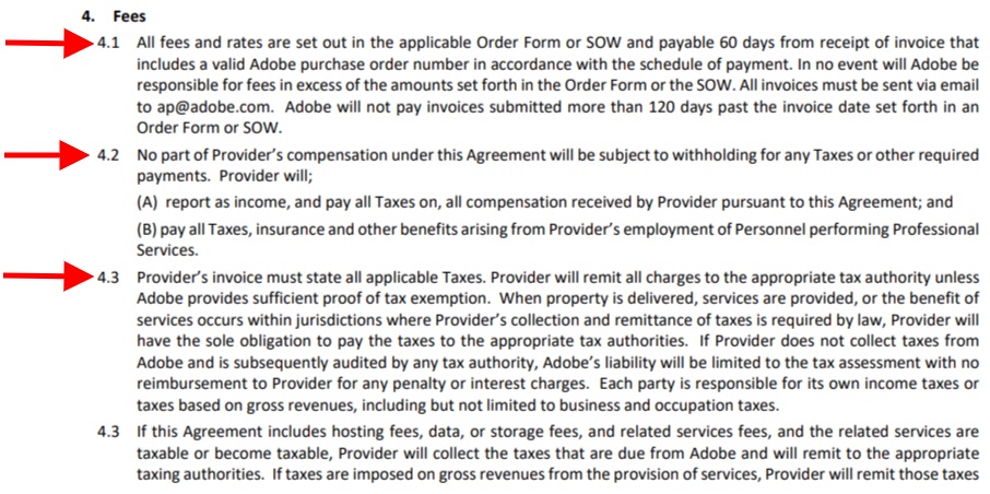 Adobe SaaS Agreement: Fees clause
