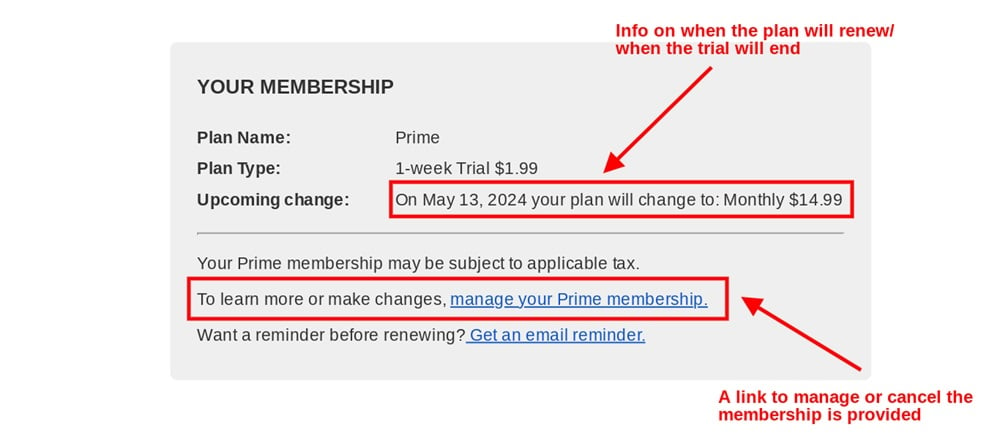 Amazon Prime membership details page