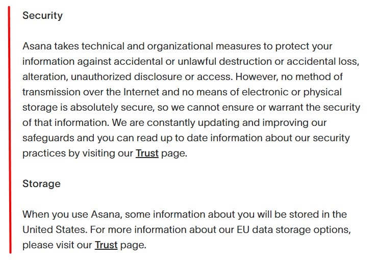 Asana Privacy Statement: Security clause