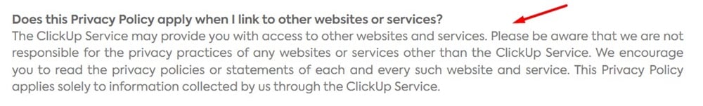 ClickUp Privacy Policy: Other websites and services clause