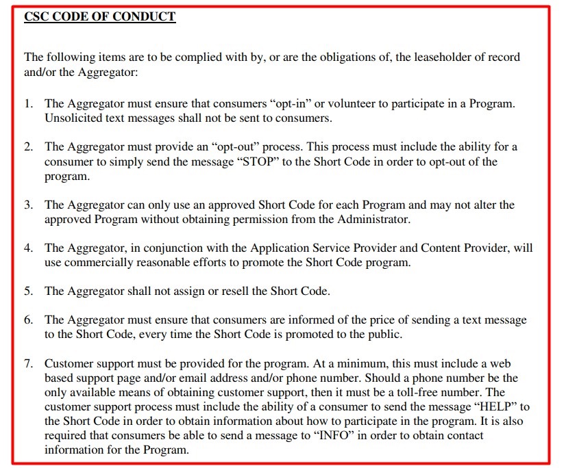 CSC Code of Conduct excerpt