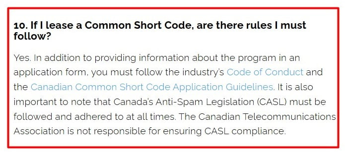 CTA: Lease common short code rules