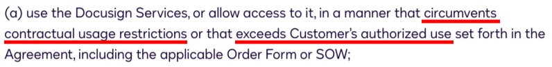 Docusign Terms and Conditions excerpt