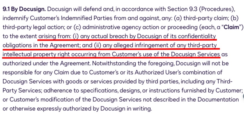Docusign Terms and Conditions: Indemnity clause