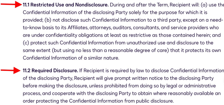 Docusign Terms and Conditions Restrictions - Use and (Non)Disclosure excerpt