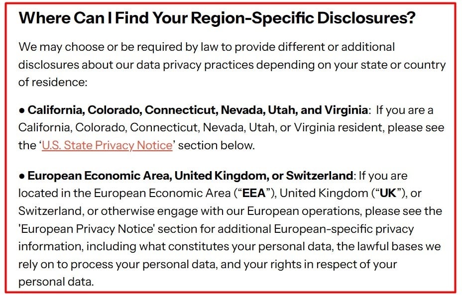 Dotdash Meredith Privacy Policy: Region-specific disclosure clause