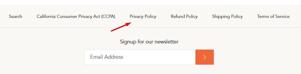 Screenshot of email newsletter sign up form with Privacy Policy link highlighted