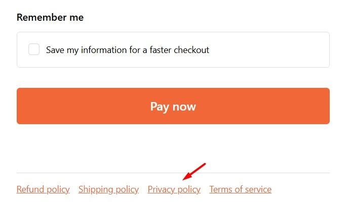 Generic Pay Now form with Privacy Policy link highlighted