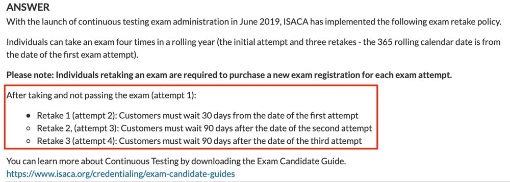 ISACA test retake information