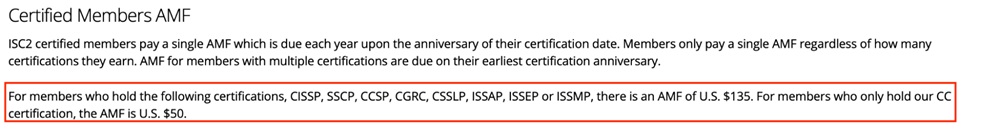 ISC2 Certified Members fees