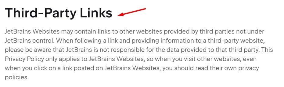 JetBrains Privacy Policy: Third party links clause