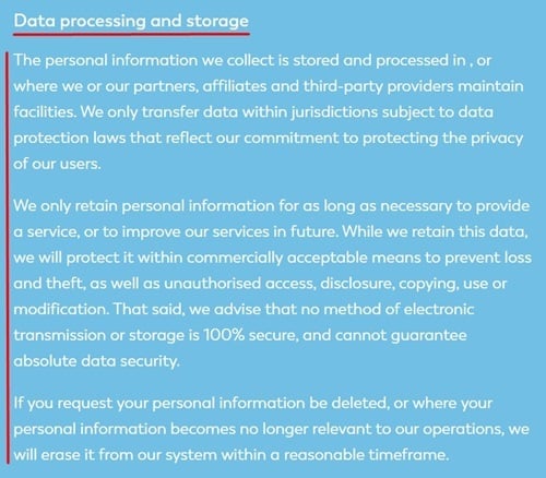 Kelly Irving Privacy Policy: Data processing and storage clause