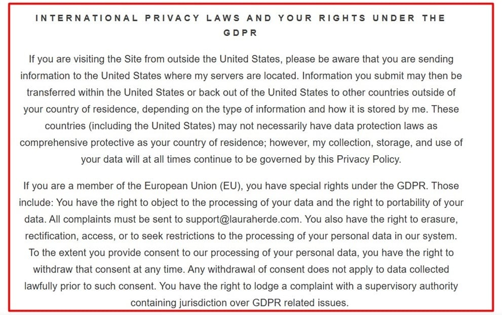 Laura Herde Privacy Policy: GDPR clause