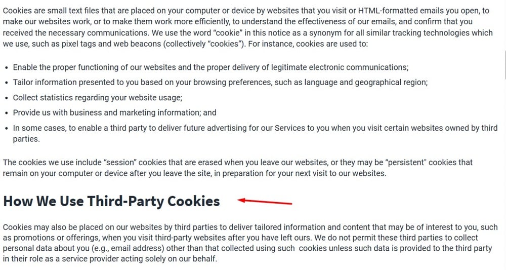 NortonLifeLock Cookies page: Third party clause