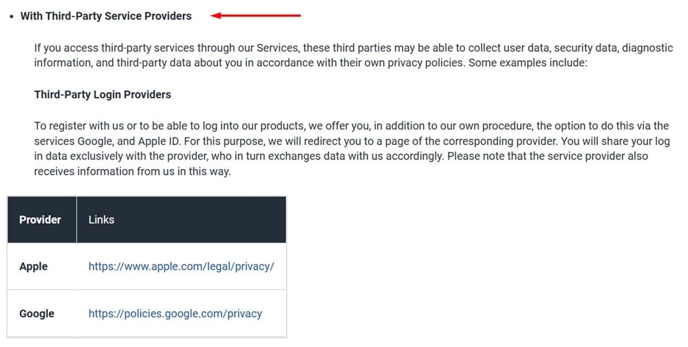 NortonLifeLock Privacy Policy: Third party service provider clause