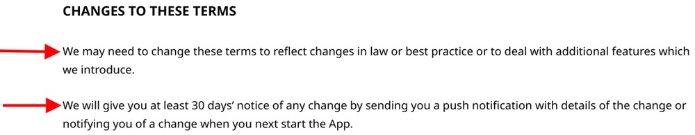 Planet App EULA: Changes clause