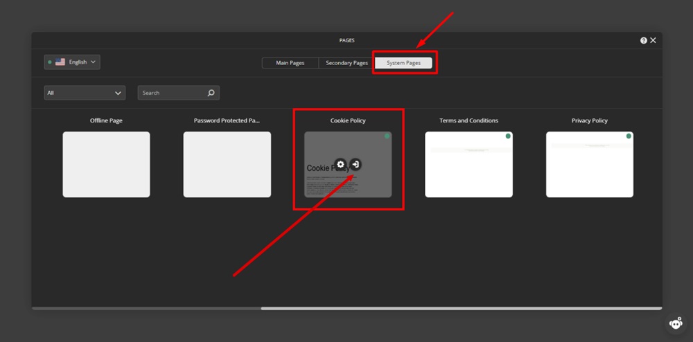 TermsFeed Ucraft - Pages - System - Cookies Policy page highlighted