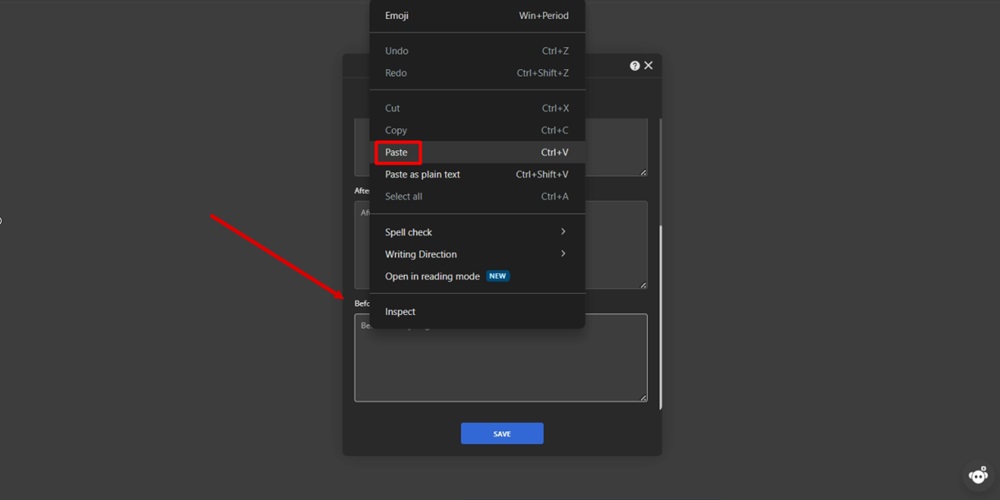 TermsFeed Ucraft - Site Settings - Code Injection - Before the end of the body tag - Paste highlighted