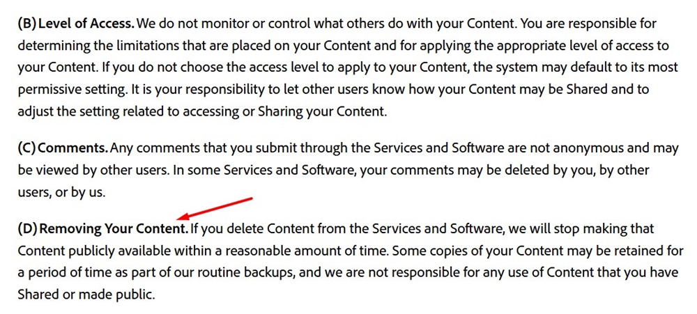 Adobe Terms of Use: Removing Content clause
