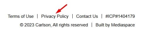 Carlson website footer with Privacy Policy link highlighted