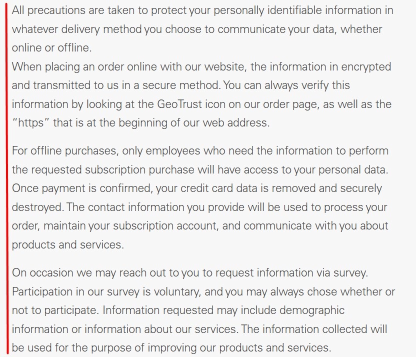 Georgetown Law Subscription Privacy Policy: Security clause