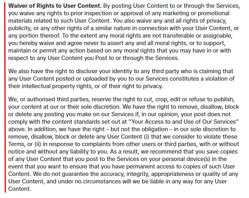 TikTok Terms of Service: Waiver of Rights to User Consent clause