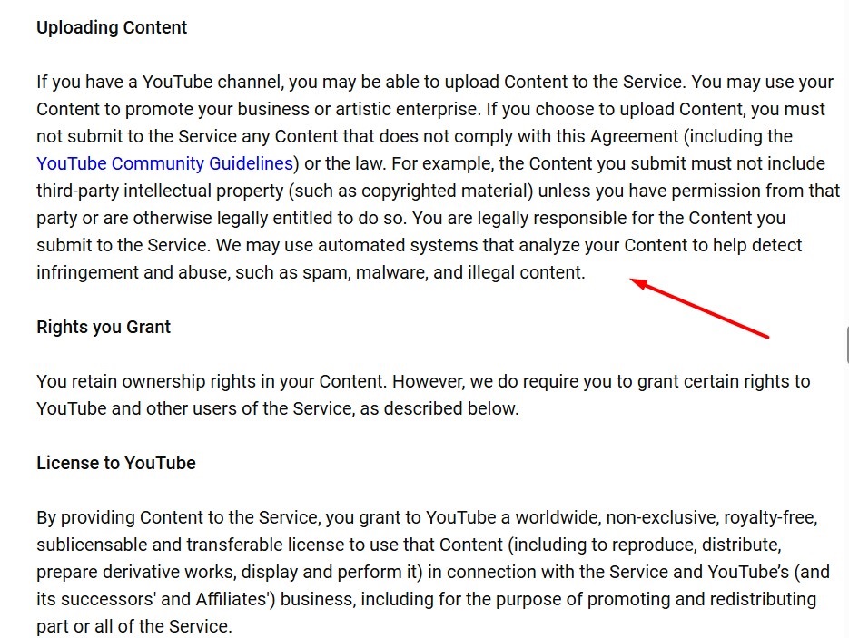 YouTube Terms of Service: Uploading content clause