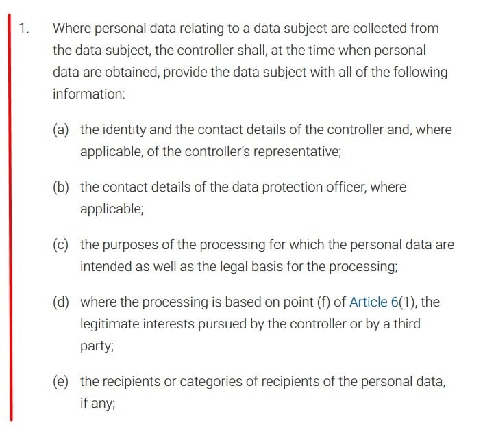 Article 13 of GDPR