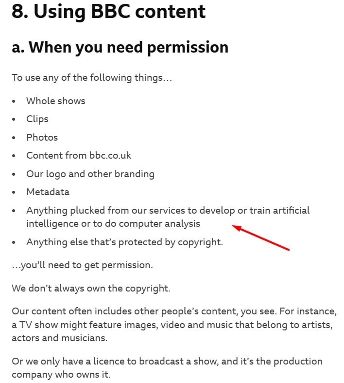 BBC Terms of Use: Using BBC content clause