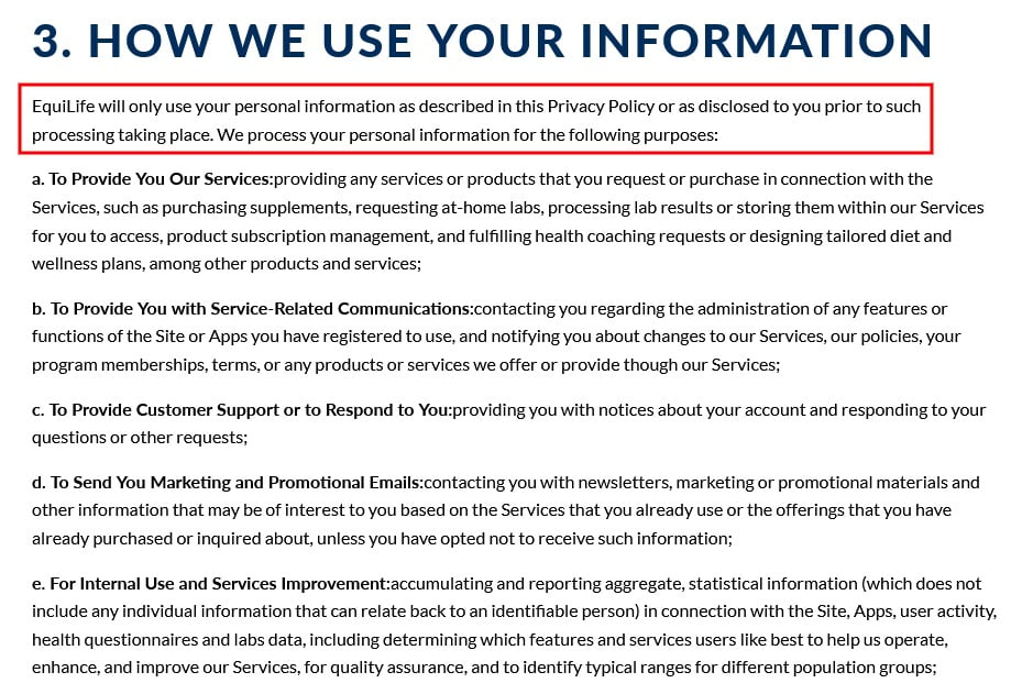 EquiLife Privacy Policy: How we use your personal information clause