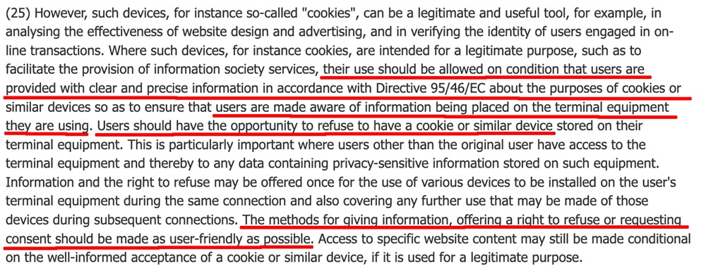 EU Cookie Law: Notice and refusal of cookies section