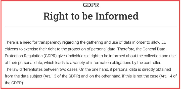 GDPR Right to be Informed excerpt