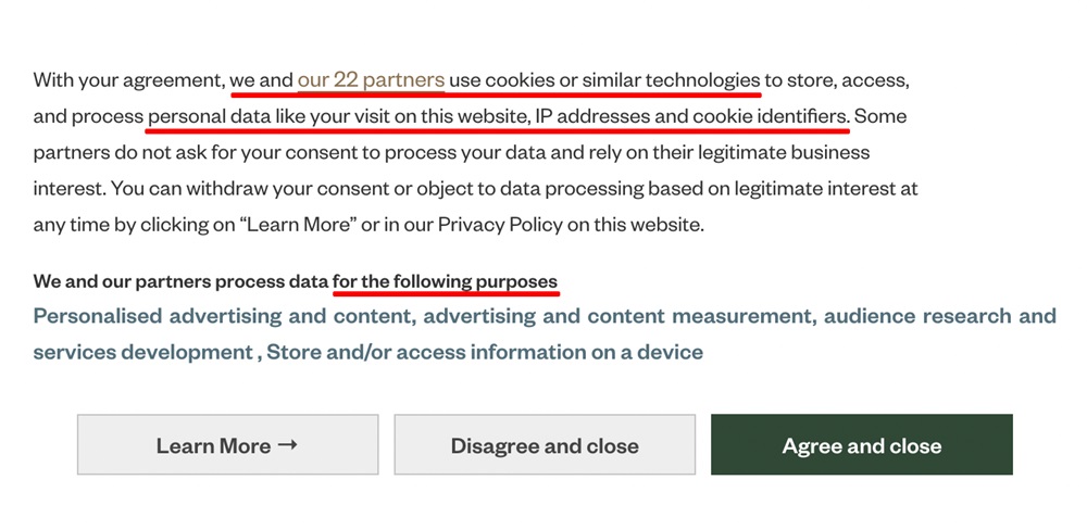 Harrods Cookie Consent Notice