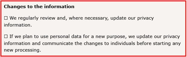 ICO Right to be Informed: Changes to the information excerpt