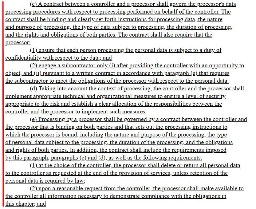 Section 5 325O 04 of the MCDPA: Responsibilities of Controllers and Processors excerpt