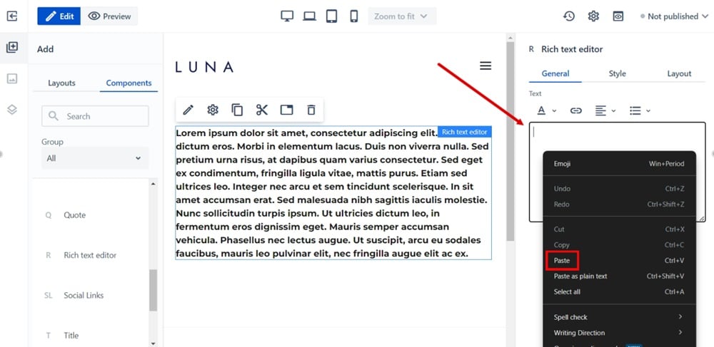 WebSight Demo Luna - Rich text editor - Paste