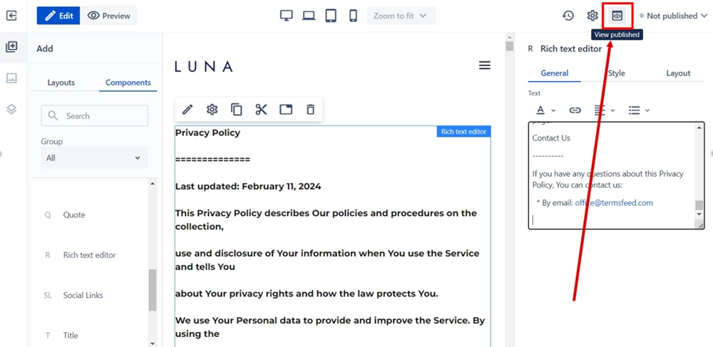 WebSight Demo Luna - Rich text editor - Pasted - View Published