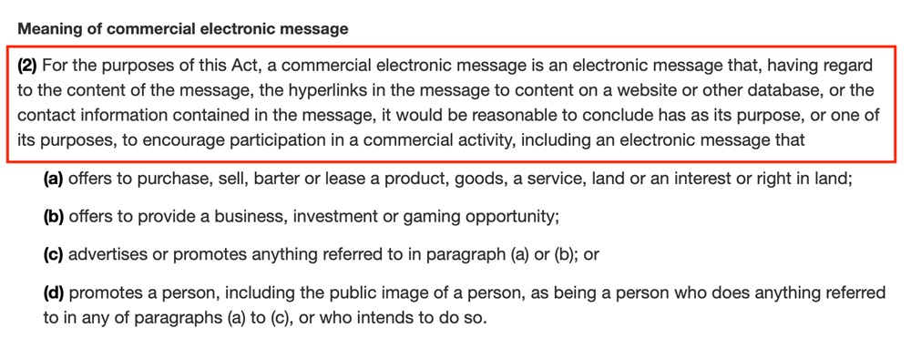 CASL Definition of commercial electronic message