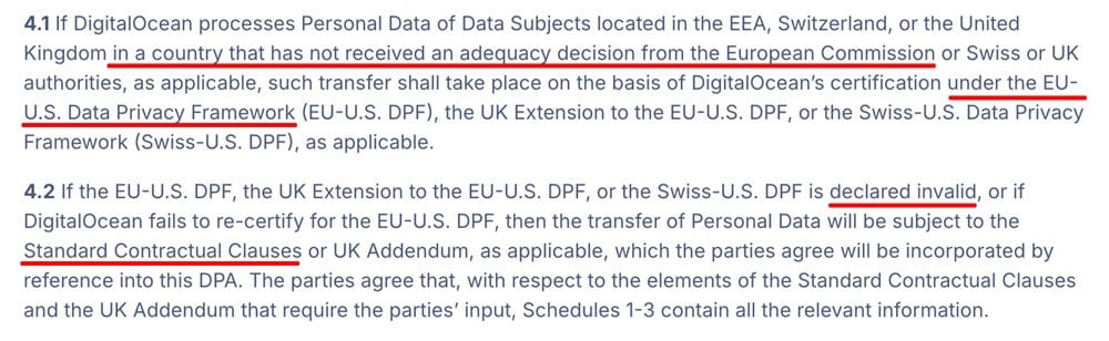 DigitalOcean Data Processing Agreement: Adequacy excerpt