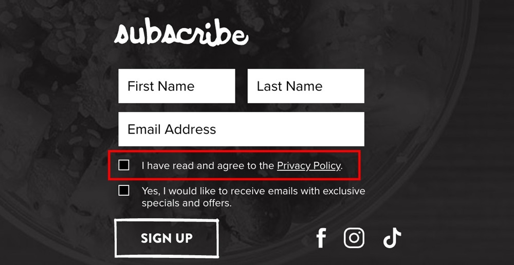 Everbowl sign-up form