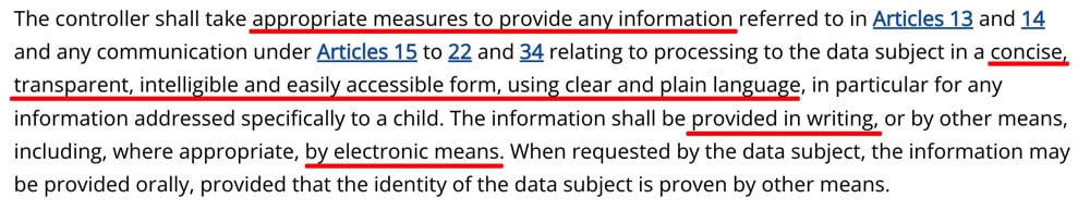 GDPR Article 12 excerpt