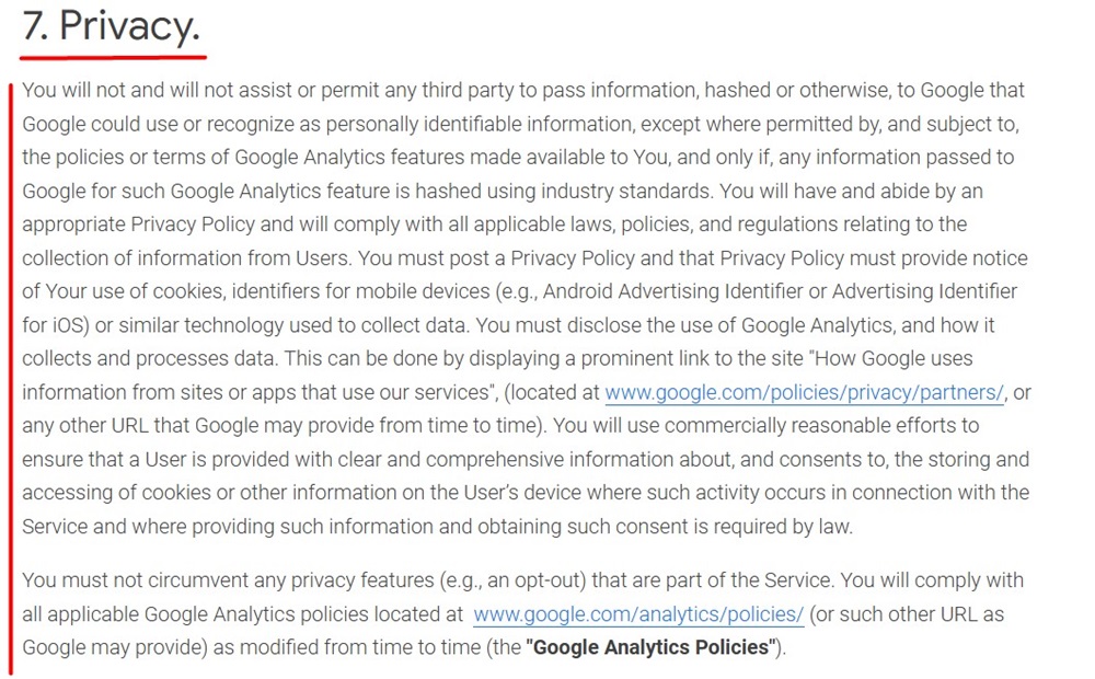 Google Analytics Terms of Service: Privacy clause - Updated