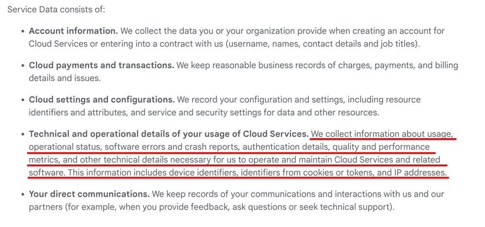 Google Cloud Privacy Policy: Service Data clause