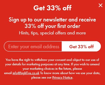 HIGH5 email newsletter sign-up form