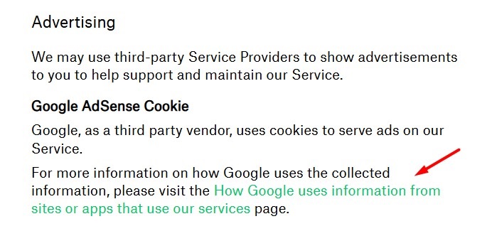 Radio Garden Privacy Policy: Advertising and Google AdSense Cookie clause