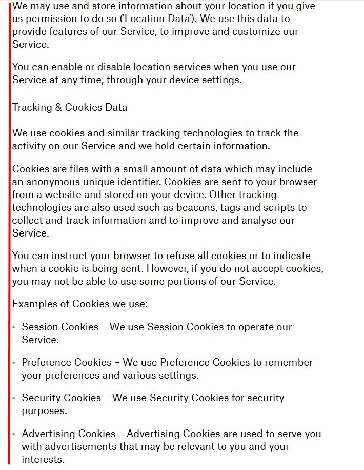 Radio Garden Privacy Policy: Tracking and cookies clause