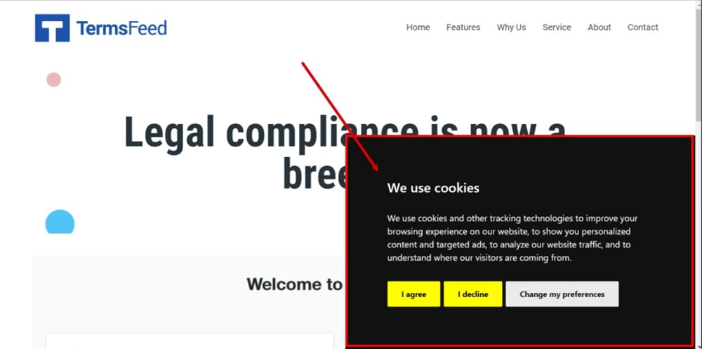 TermsFeed Kartra - Pages - Home page published with Free Cookie Consent Notice Banner displayed